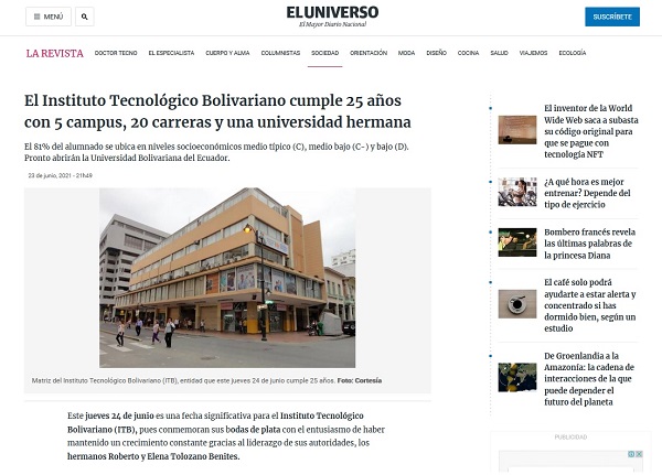 Hoy celebramos a lo grande nuestro vigésimo quinto aniversario y por eso queremos compartir con ustedes un publireportaje que El Universo realizó