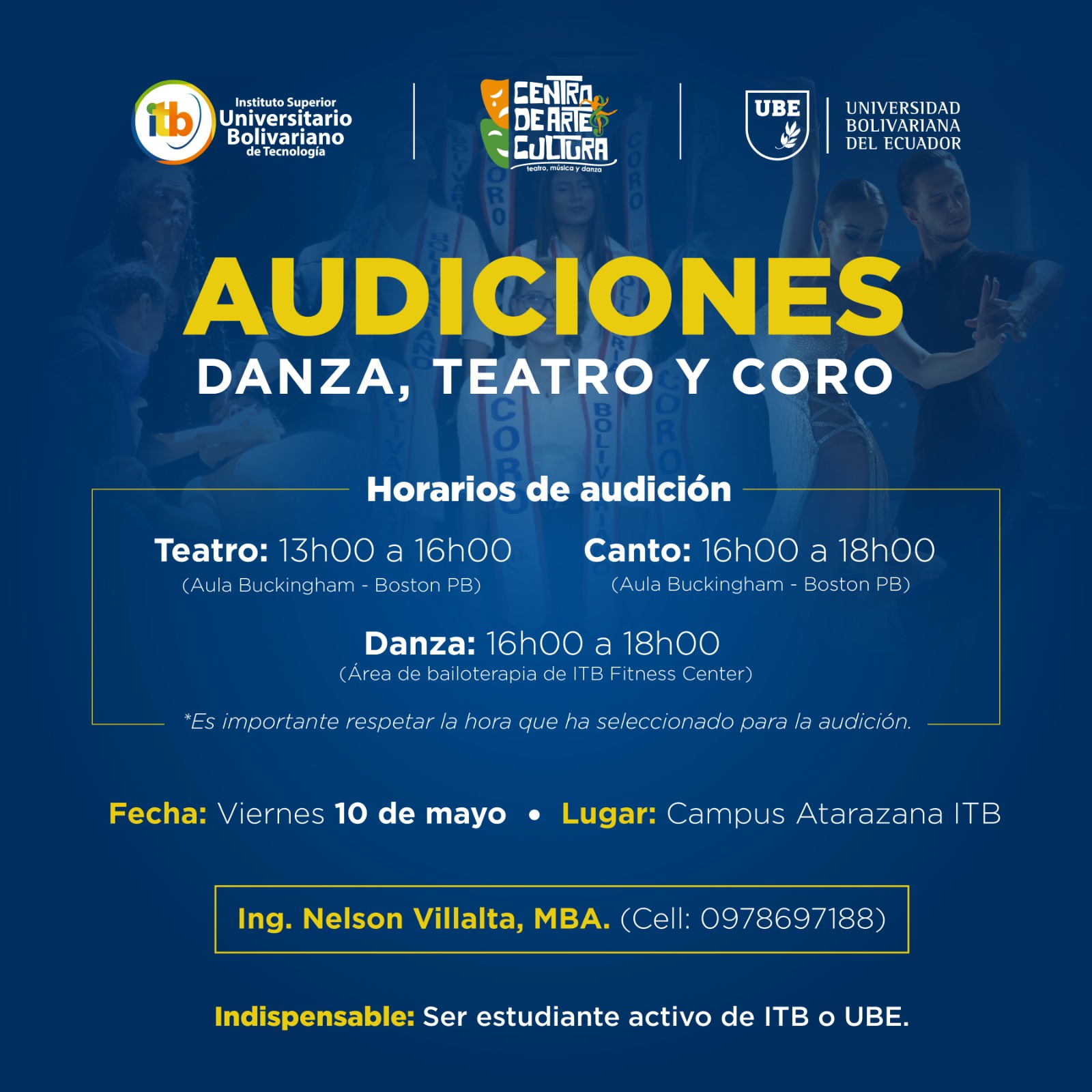 Convocatoria para Audiciones de Danza, Teatro y Coro del Centro de Arte y Cultura