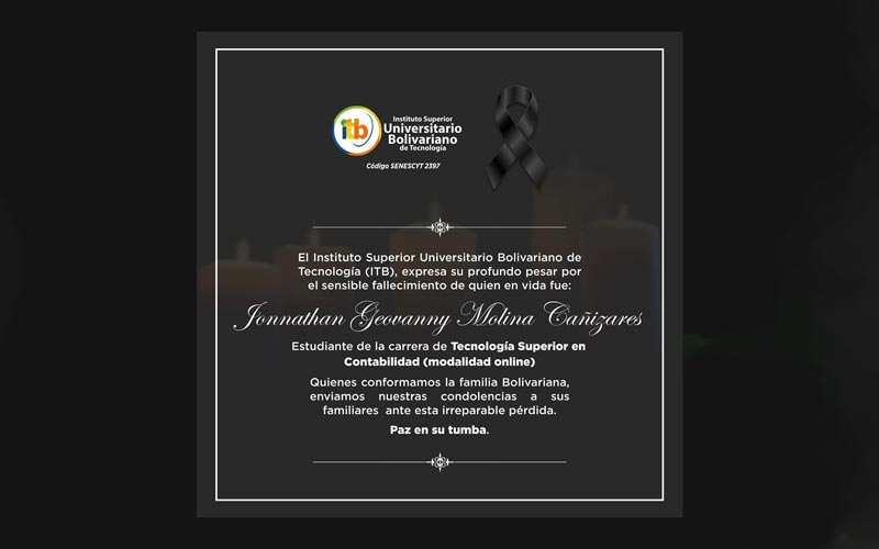 La Familia Bolivariana se une a la pena que enluta a sus seres queridos ante el sensible fallecimiento de Jonnathan Geovanny Molina Cañizares
