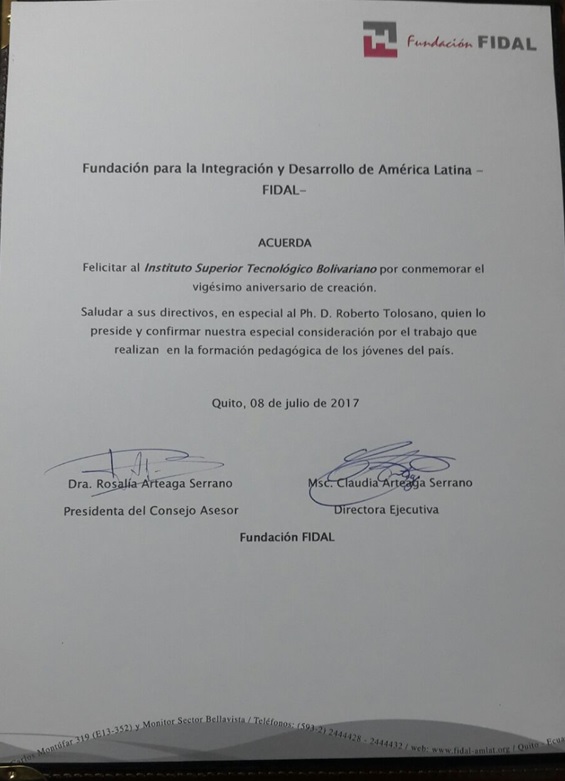 Fundación FIDAL entregó un reconocimiento a ITB
