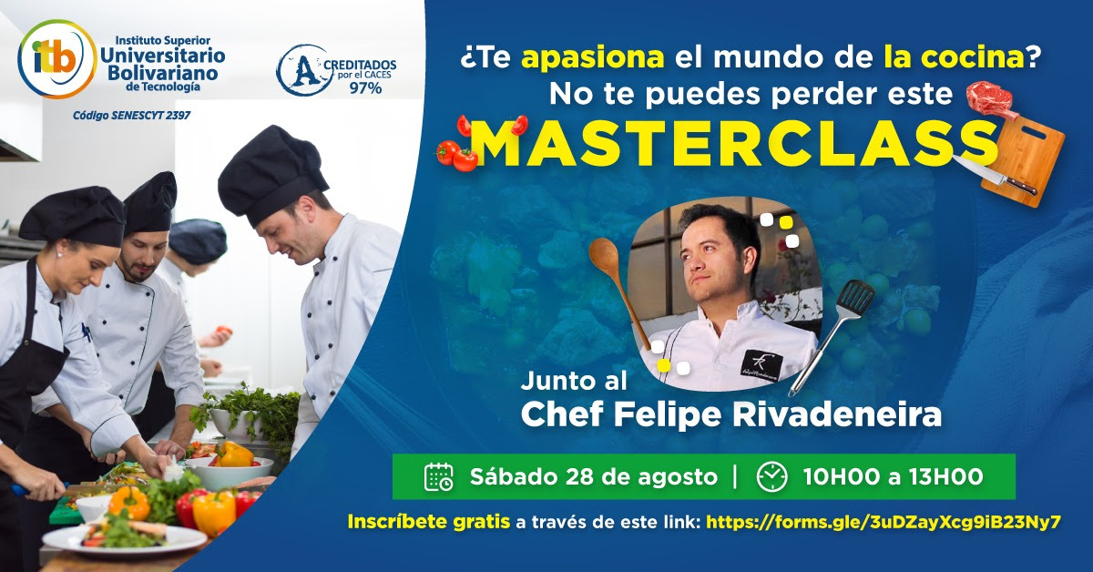 ¿Te interesa conocer más sobre el mundo de la gastronomía? Participa en nuestro MASTERCLASS junto al Chef Felipe Rivadeneira