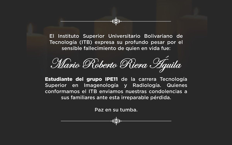 La comunidad bolivariana lamenta profundamente la pérdida de nuestro estudiante Mario Riera